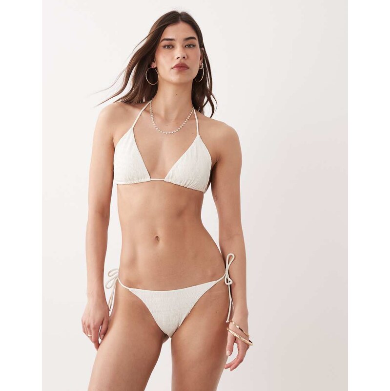 Free Society ruffle triangle bikini top in white 114088995