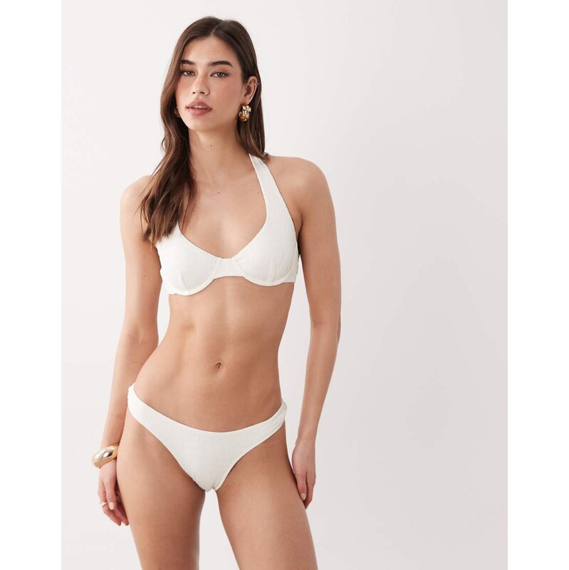 Free Society ruffle high leg bikini bottom in white