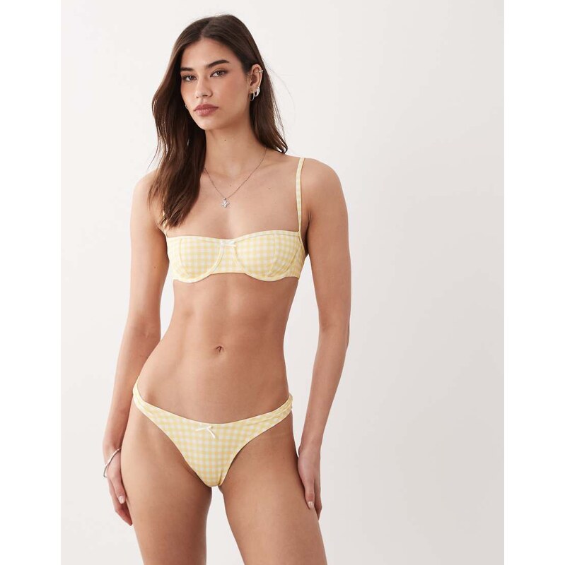 Free Society gingham high leg bikini bottom in light yellow 114089003