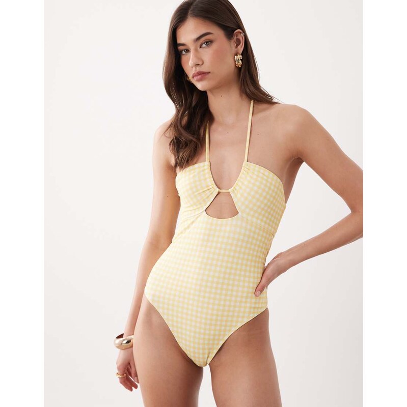 Free Society gingham cutout swimsuit in light yellow 114089004