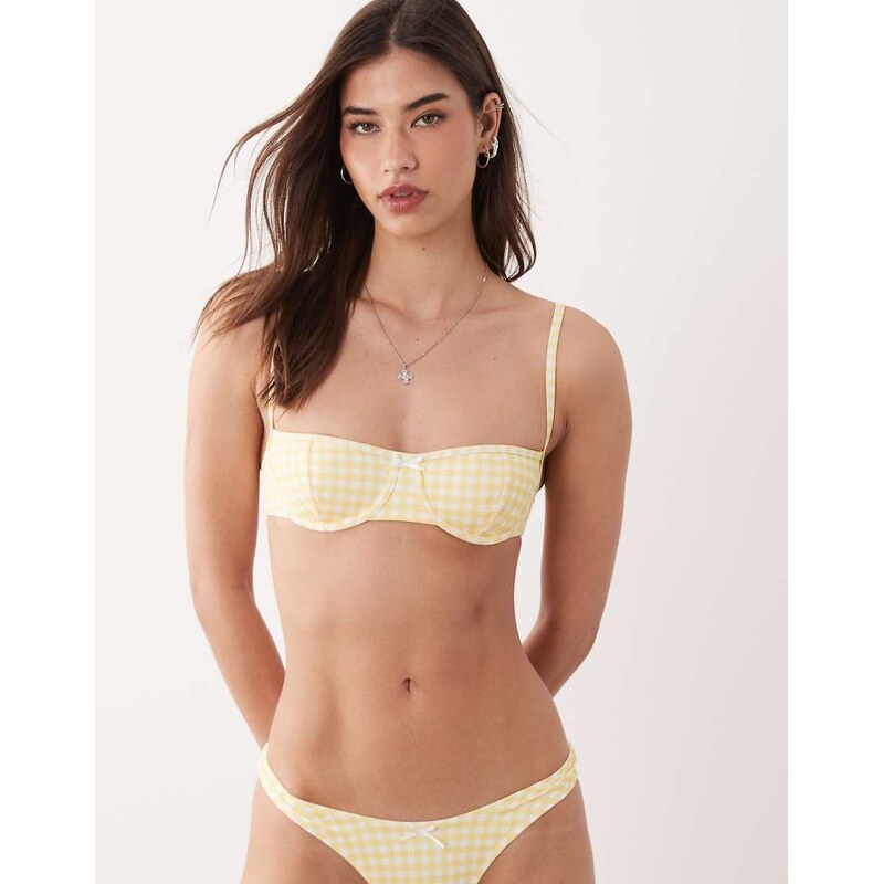 Free Society gingham underwire bikini top in light yellow 114089002