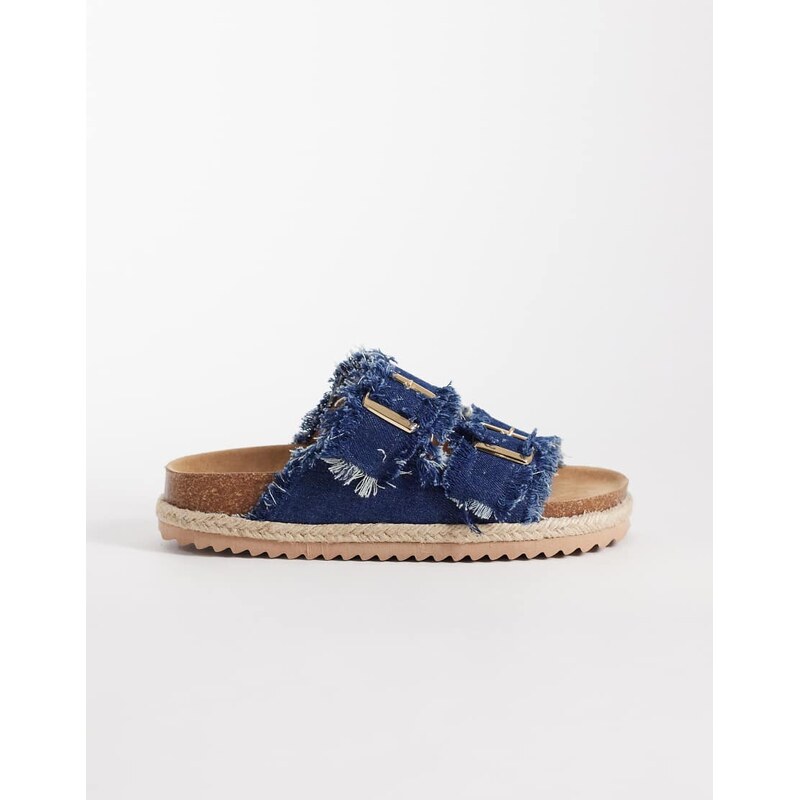 South Beach double buckle espadrille sandals in frayed dark blue
