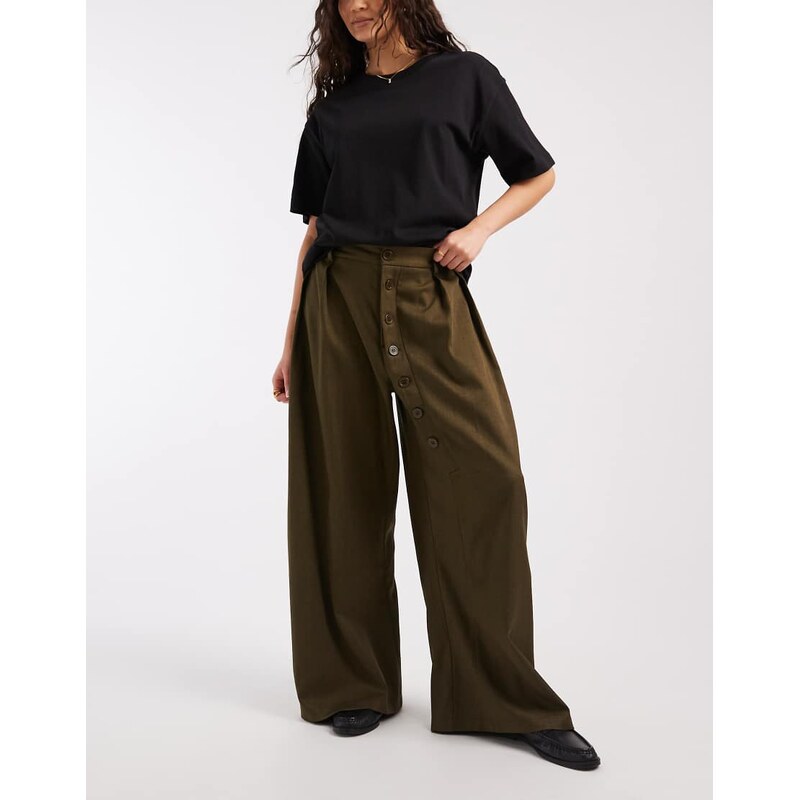 Daisy Street mid rise wide leg trousers with asymmetric buttons