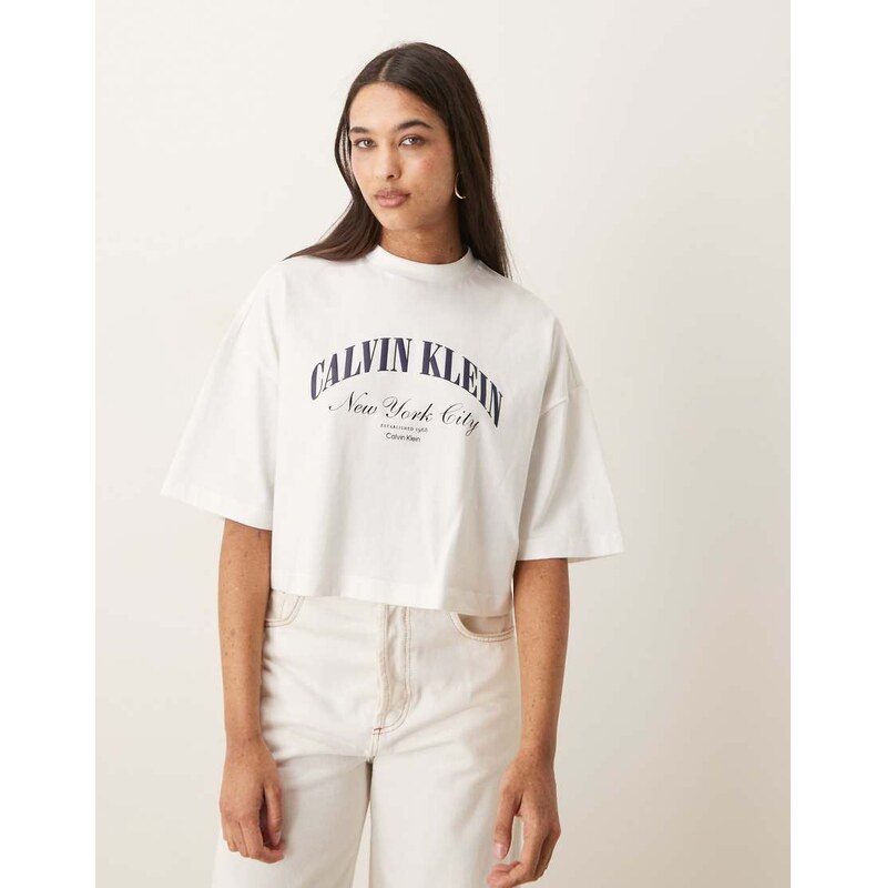 Calvin Klein Jeans heritage logo cropped boxy t-shirt in white