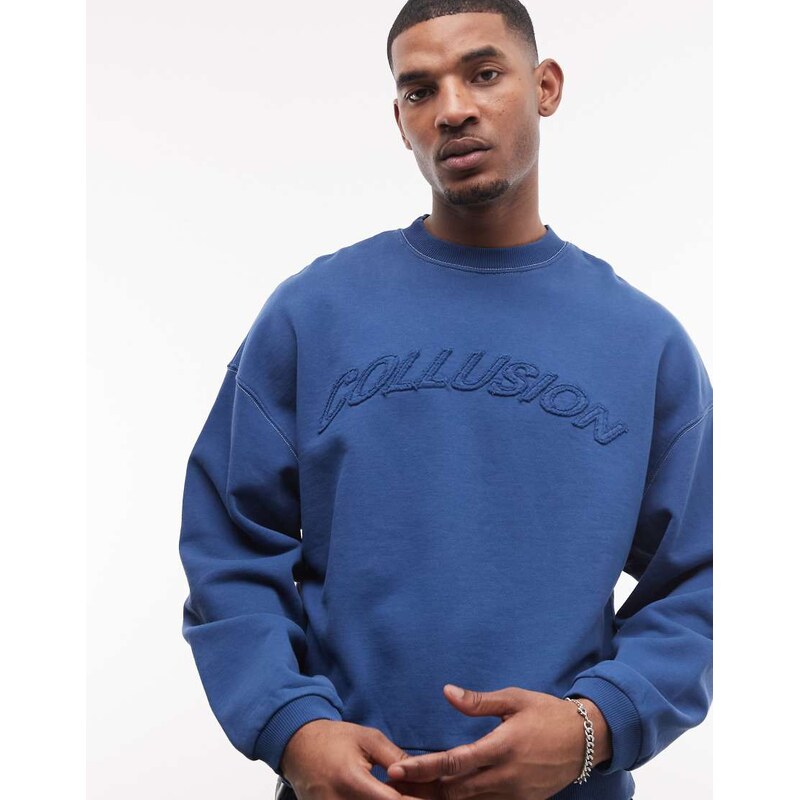 COLLUSION Logo boxy sweatshirt in blue with applique detail