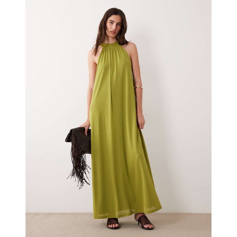 ASOS DESIGN tie detail trapeze mesh dress in olive-Green