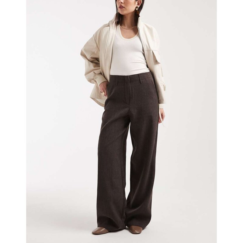 Vero Moda high waist wide leg trouser in chocolate melange-Brown