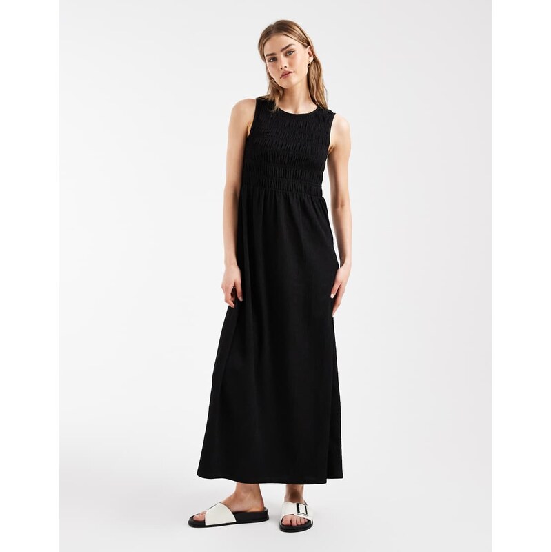 Pieces sleeveless smocked maxi dress in black 114089110