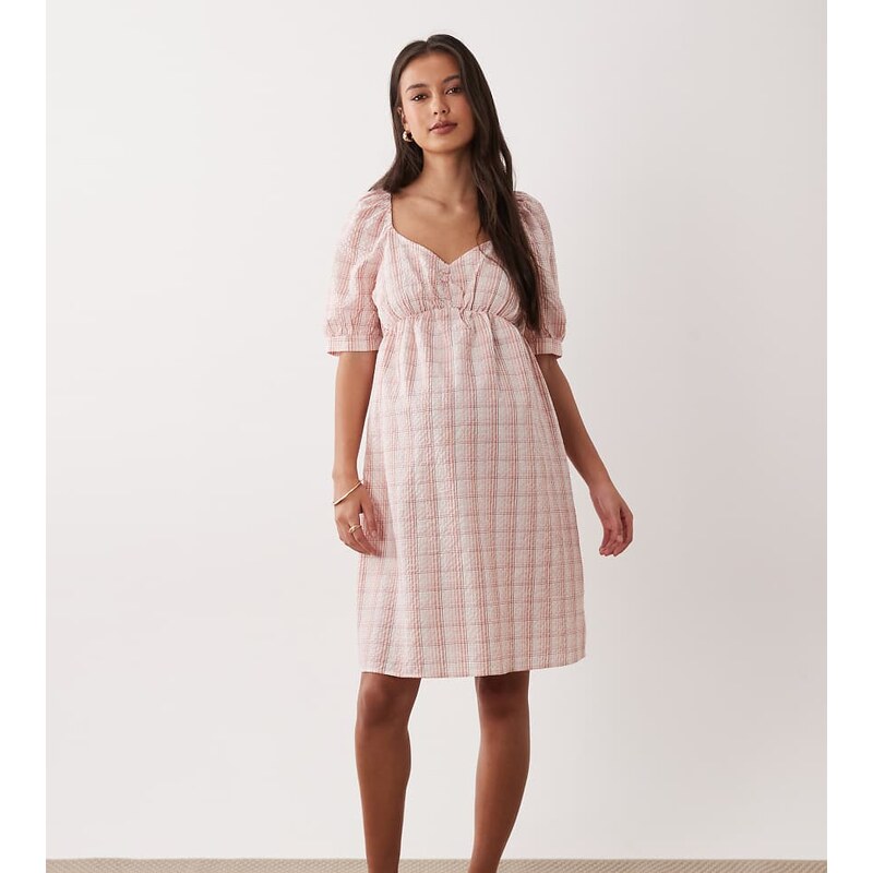 Mama.licious Mamalicious Maternity seersucker puff sleeve ruched front 114089128