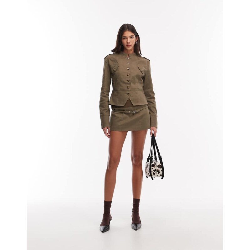 Motel Desau twill mini skirt in khaki-Green