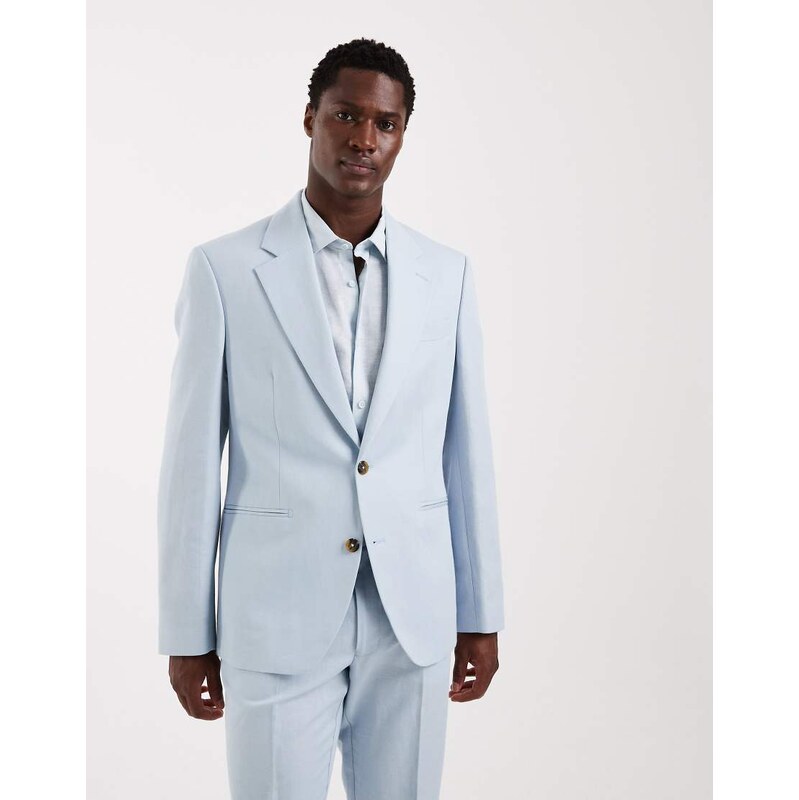 ASOS DESIGN slim suit jacket in linen rich light blue twill