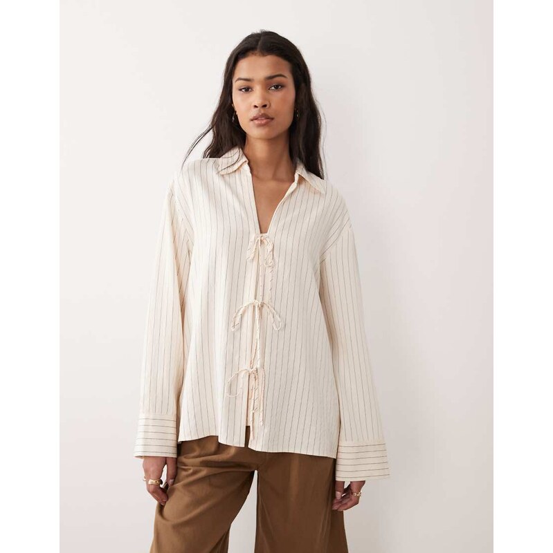 Nobodys Child Binky shirt with tie front in cream co ord-White 114221906