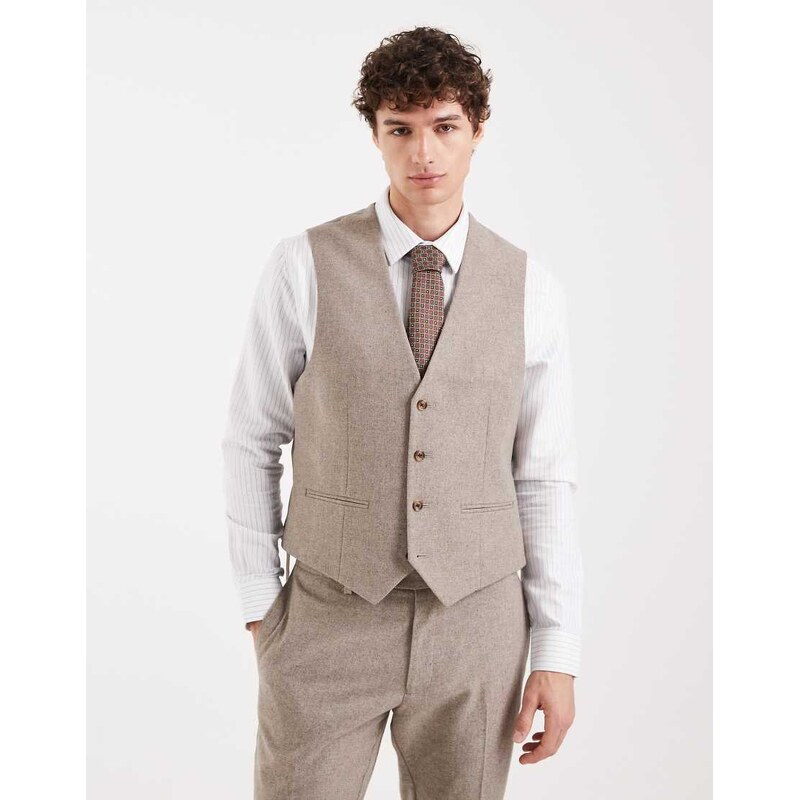 ASOS DESIGN slim suit waistcoat with wool in beige-Neutral