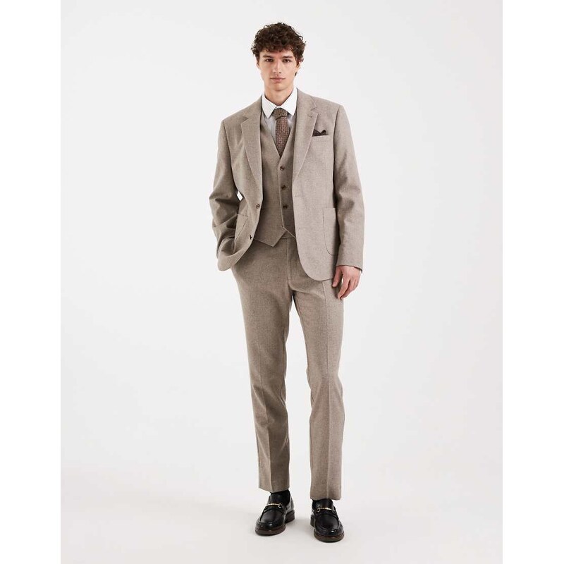 ASOS DESIGN slim suit waistcoat with wool in beige-Neutral