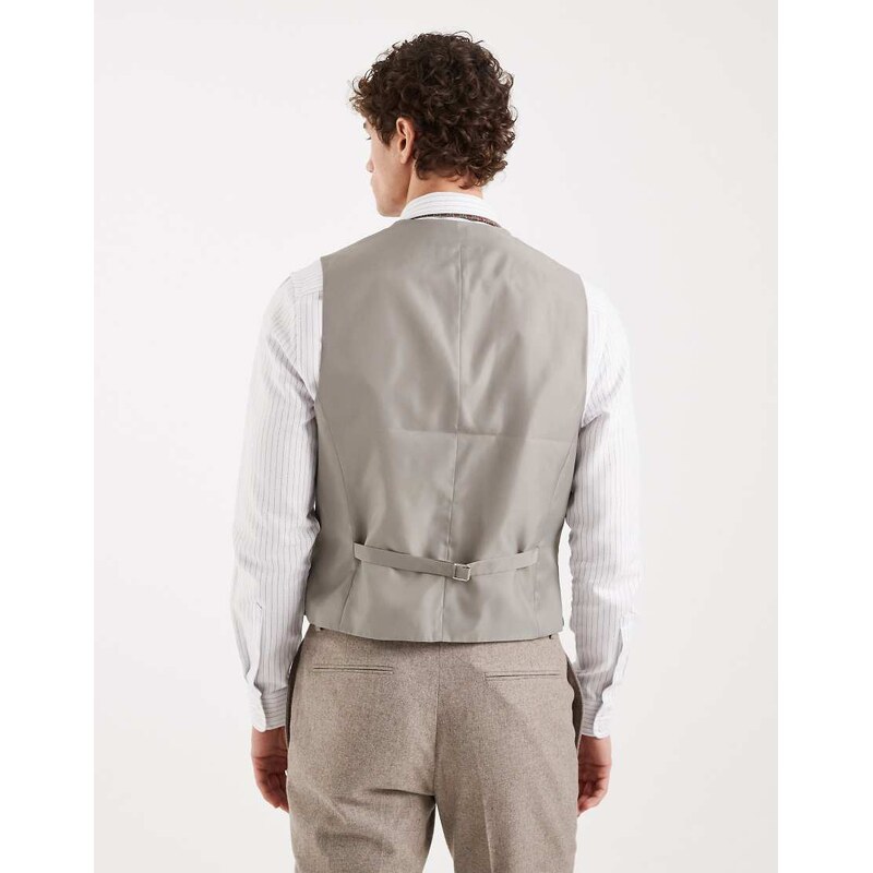 ASOS DESIGN slim suit waistcoat with wool in beige-Neutral