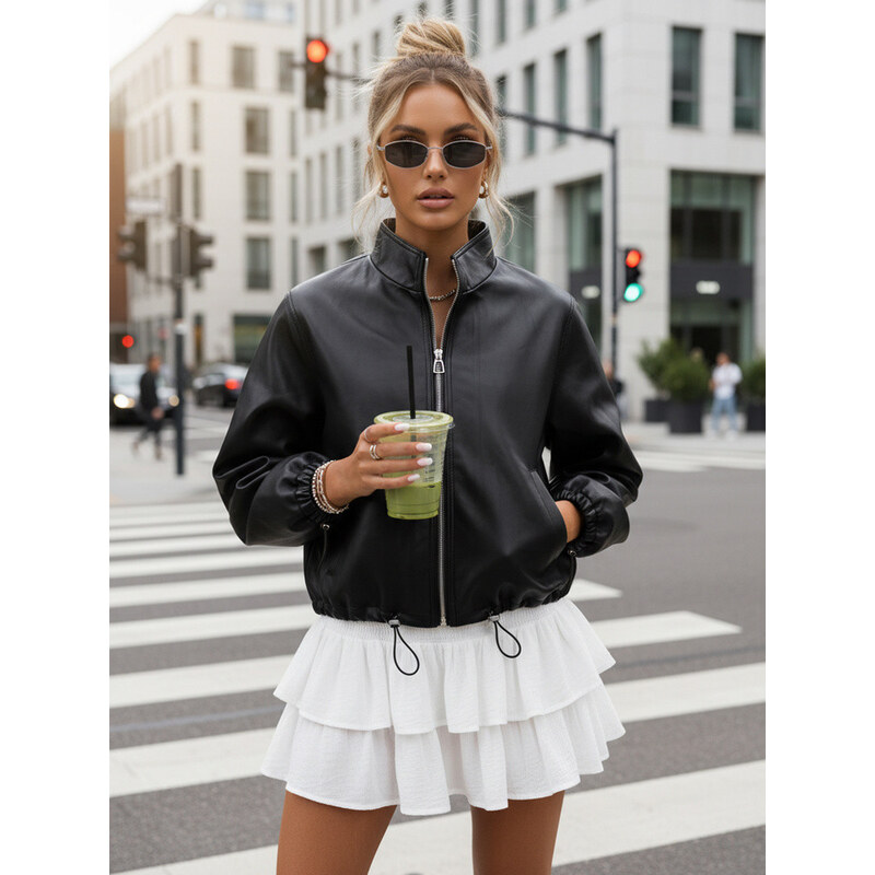 Dámská kožená bunda bomber černá FashionStreet TY5595