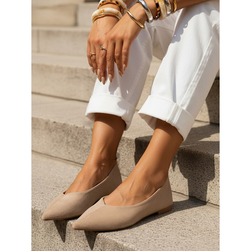 Dámské semišové špičaté baleríny béžové FashionStreet ZY1351 114087121
