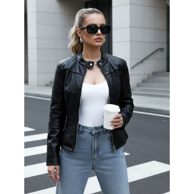 Dámská kožená bunda se stojáčkem černá FashionStreet TY5455