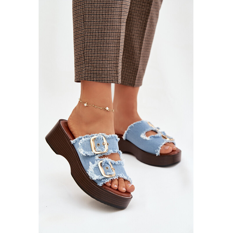 Step in style Dámské pantofle na platformě 100-486 Jeans modrá s