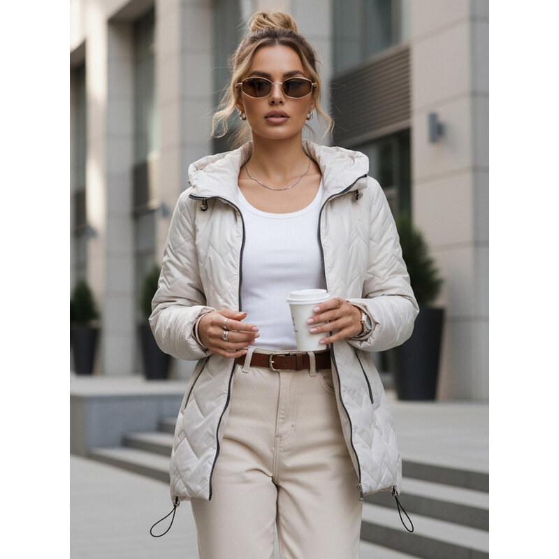 Dámská prošívaná přechodná bunda s kapucí světle šedá FashionStreet 114087500