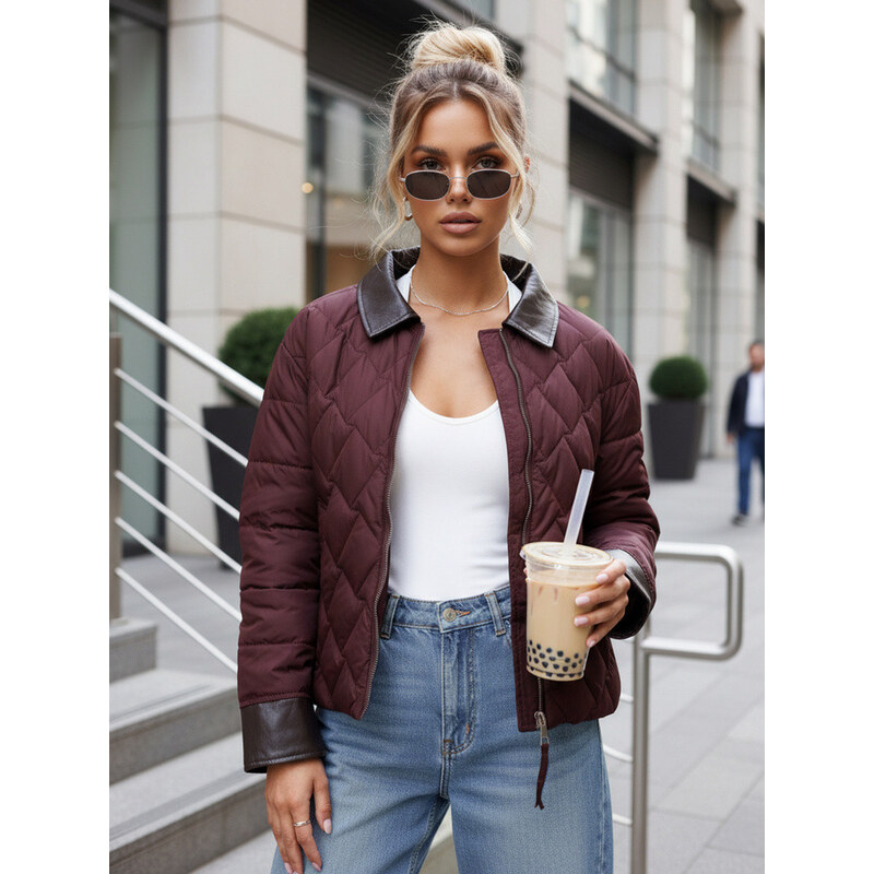 Dámská přechodná prošívaná bunda bordó FashionStreet TY5620
