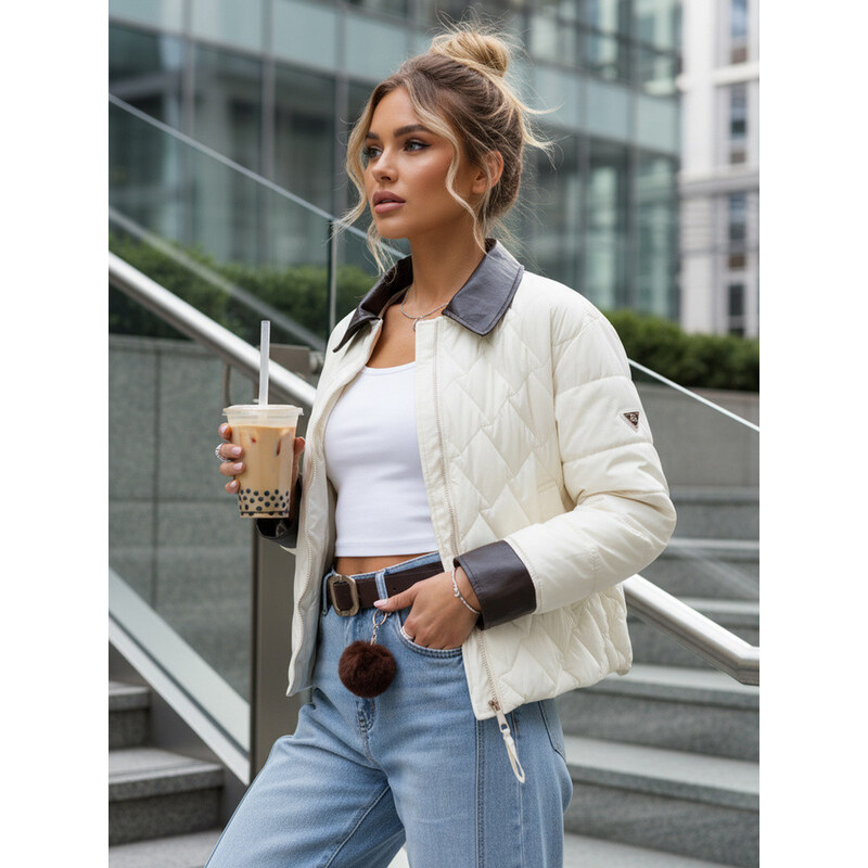 Dámská prošívaná bunda v barvě ecru FashionStreet TY5621 114087509