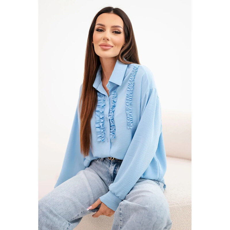 K-Fashion Dámská viskózová košile s dlouhým rukávem a volánky