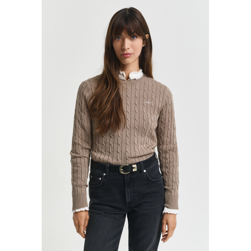 SVETR GANT STRETCH COTTON CABLE C-NECK TAUPE BEIGE