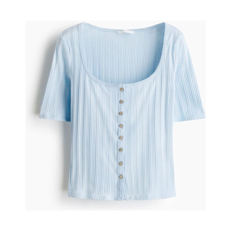 H&M - Top z ažurového úpletu - Bleděmodrá