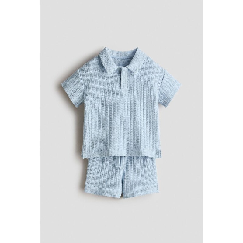 H&M - Dvoudílná souprava z ažurového úpletu - Bleděmodrá