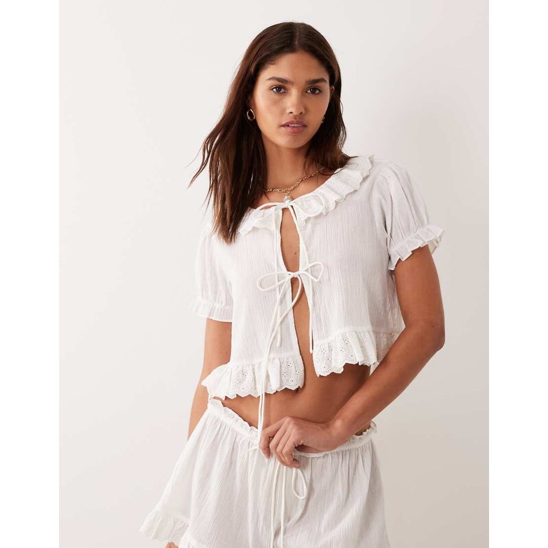 Miss Selfridge beach frill detail shirt co-ord in white