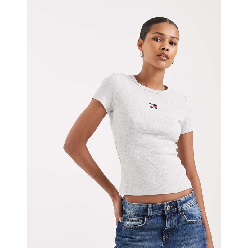Tommy Jeans badge rib slim fit t-shirt in grey