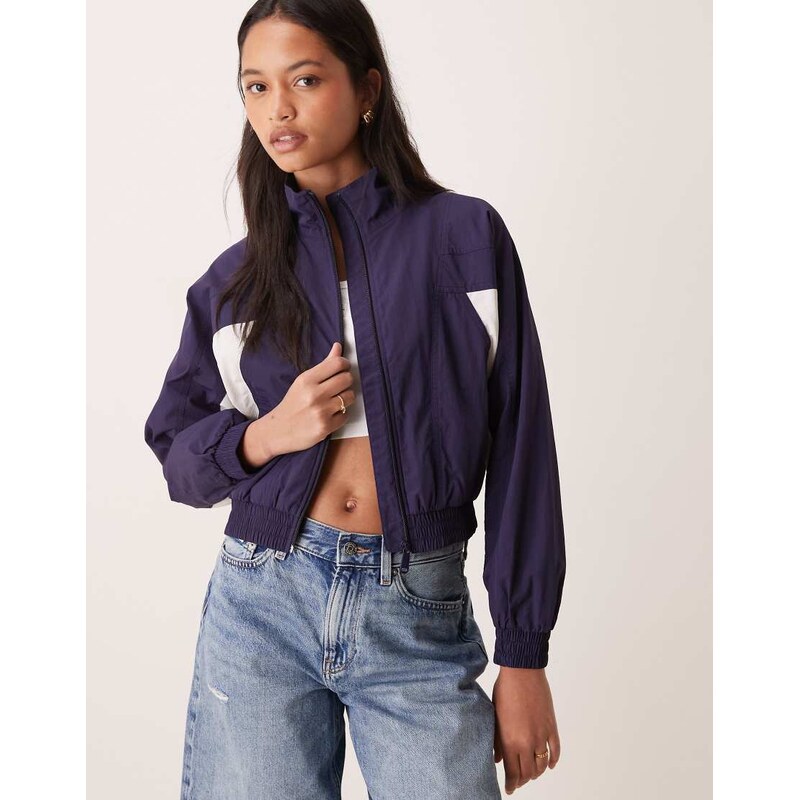 Calvin Klein Jeans cropped colour block jacket in navy and white