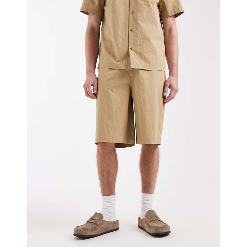 ASOS DESIGN co-ord jort in long length in beige-Neutral