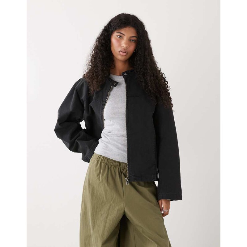 Weekday washed canvas zip through jacket in black