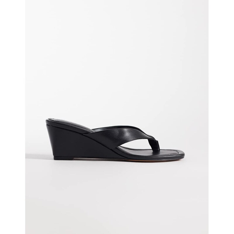 ASOS DESIGN Harlow toe thong wedge sandals in black 115535796