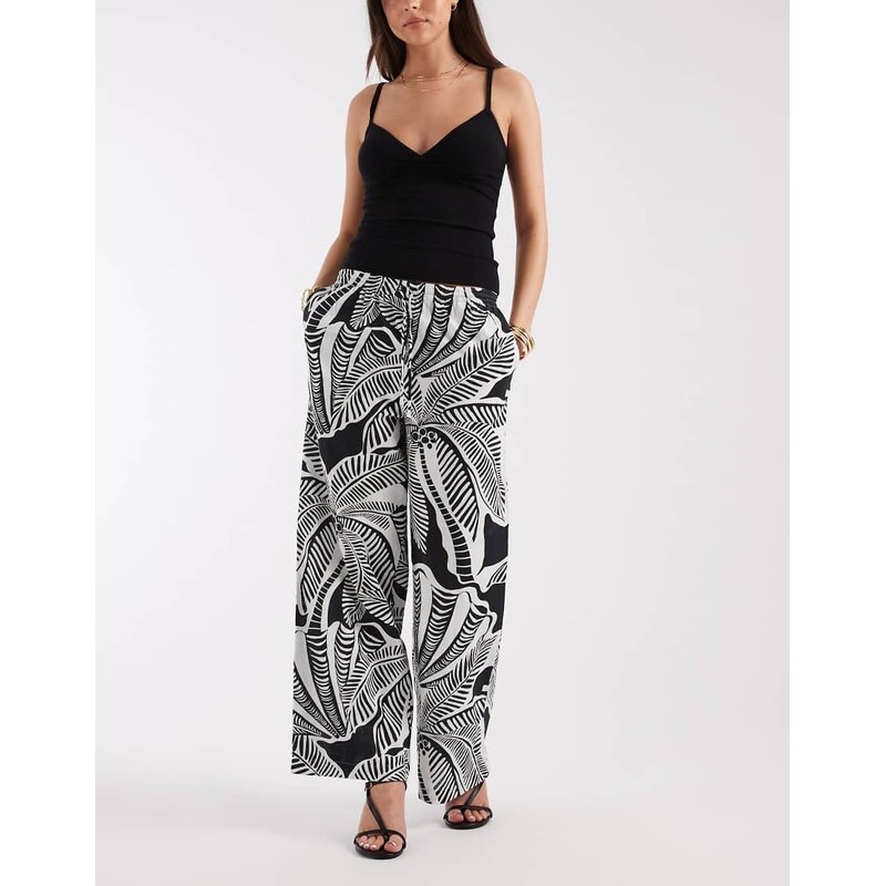 River Island linen look patterned trouser co-ord in black