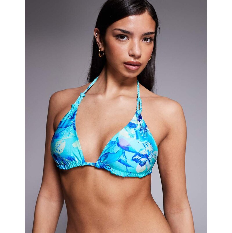 River Island reversible orchid bikini top in blue