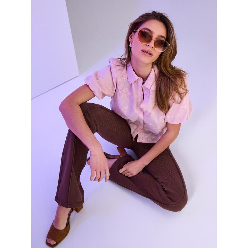 Sinsay - Džíny bootcut flare s vysokým pasem - hnědá