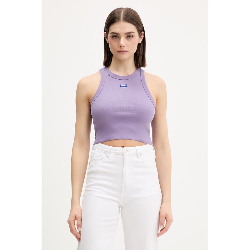 HUGO Blue crop top dámský bavlněný s elastanem Baby Tank_B 113562602
