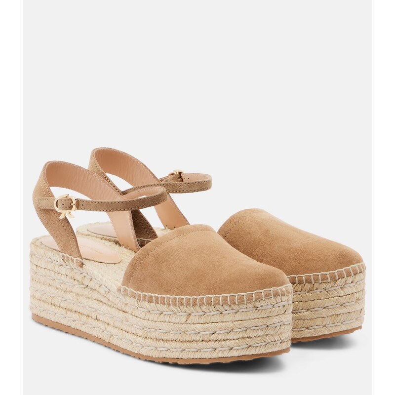Dámské espadrilky Gianvito Rossi z kůže v barvě Camel + Natural