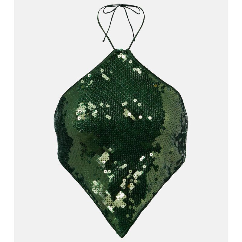 Oséree Marylin sequined halterneck crop top