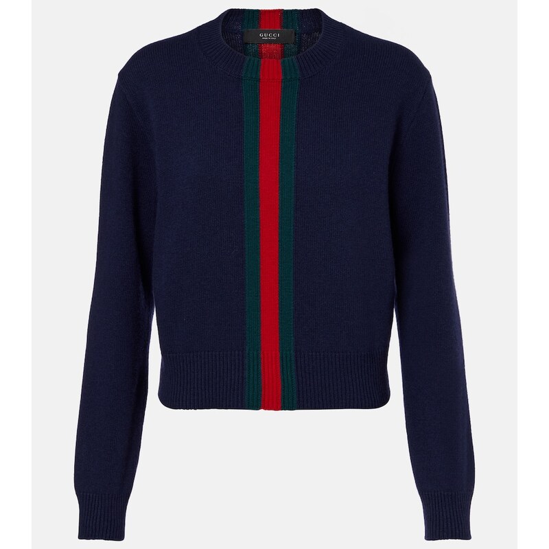 Dámský Gucci Web Stripe svetr ve tmavé modré, zelené a červené barvě