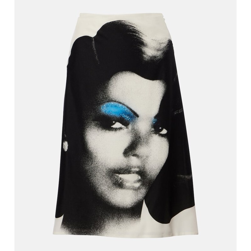 Versace Printed silk poplin midi skirt