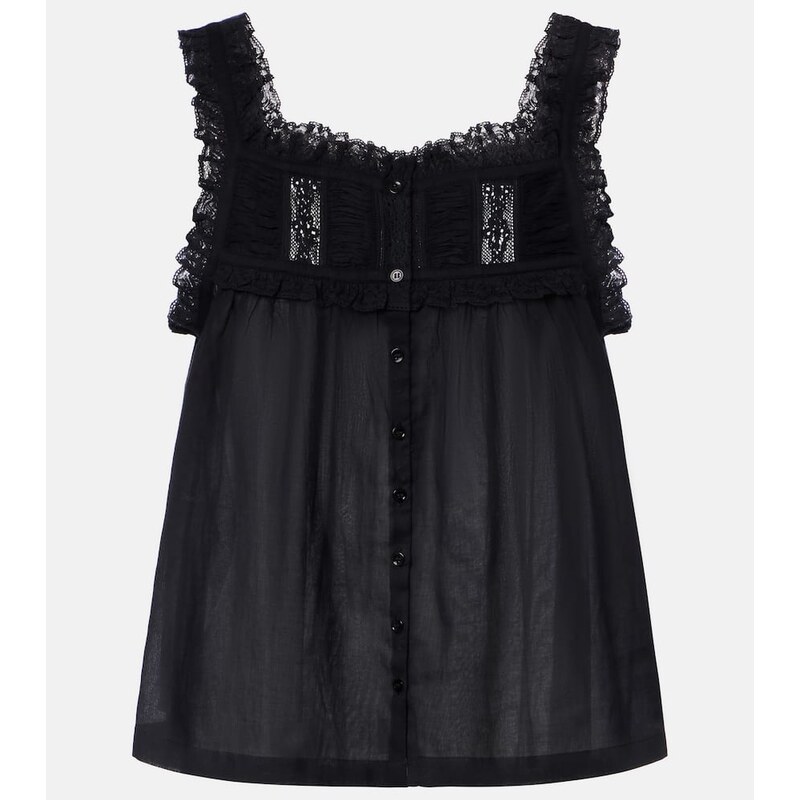Dôen Fidella lace-trimmed cotton top