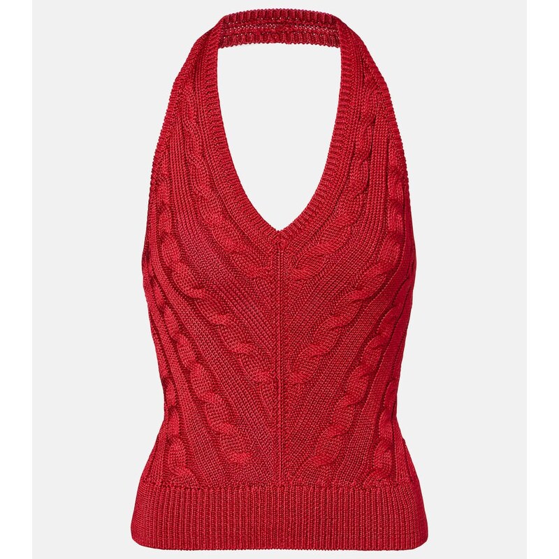 Ralph Lauren Collection Cable-knit halterneck silk top