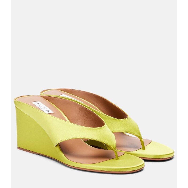 Alaia AlaÃ¯a Cube satin wedge thong sandals