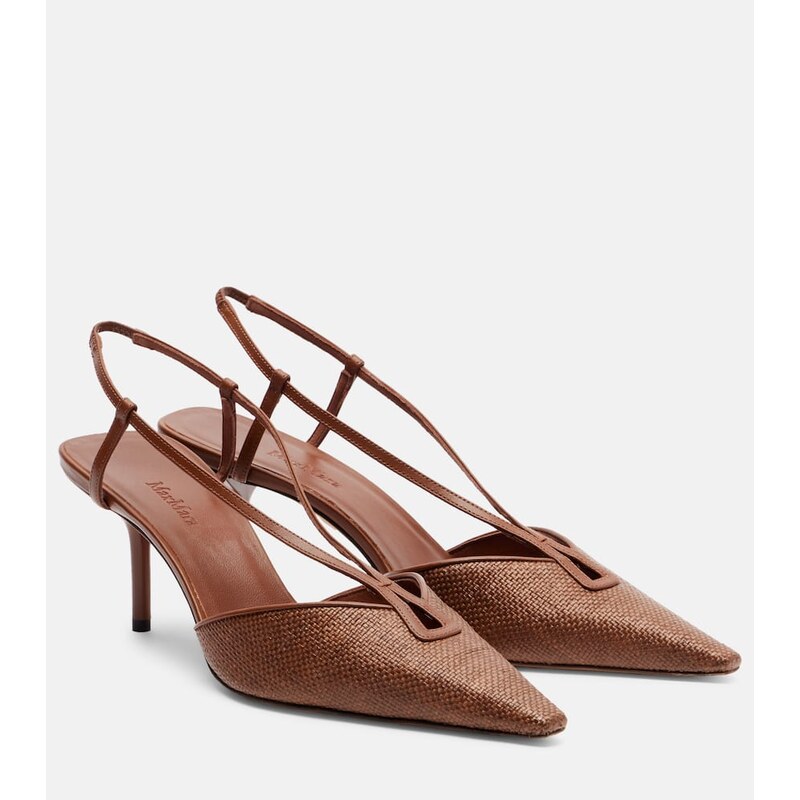 Max Mara Leather-trimmed slingback pumps
