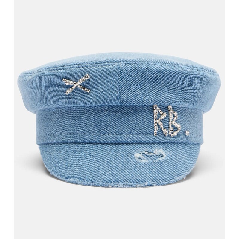 Ruslan Baginskiy Embellished distressed denim newsboy hat