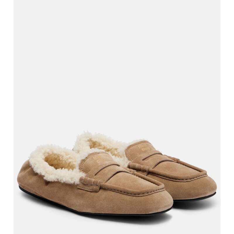 Miu Miu Shearling-lined suede penny loafers
